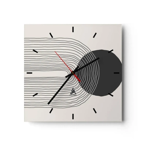 Zegar ścienny - Abstrakcyjny wzór z liniami i czarnym kołem na jasnym tle - 30x30cm - Drżenie i pewność - Nowoczesna dekoracja ścienna do salonu i sypialni ARTTOR