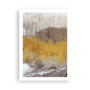 Plakat - Abstrakcyjna faktura w złocie i beżu z efektem głębi - 50x70cm - Złocisty podmuch - Nowoczesna dekoracja ścienna do salonu, kuchni i sypialni ARTTOR