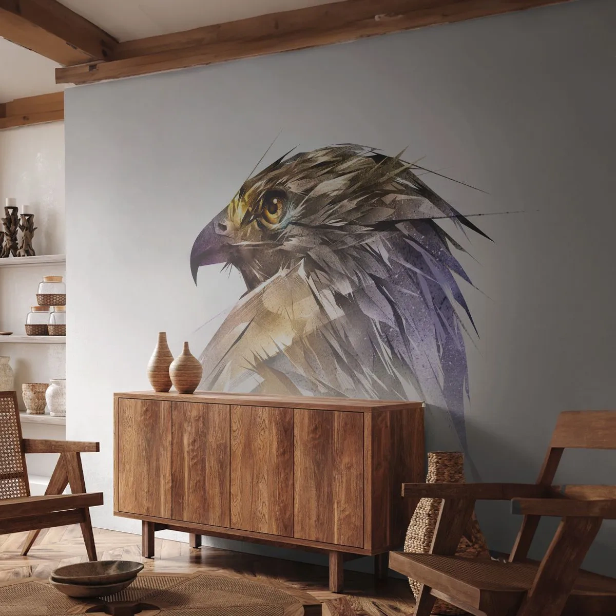 Fototapeta Premium Canvas - Artystyczny portret orła w pastelowych odcieniach - 100x70cm - Portret wojownika - Nowoczesna dekoracja ścienna do salonu i sypialni ARTTOR