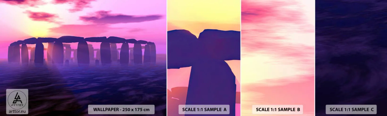 Fototapeta Próbka Standard Eco - Tajemnica o świcie we mgle - Architektura, Stonehenge, Kamienne Kręgi - 100x30 cm