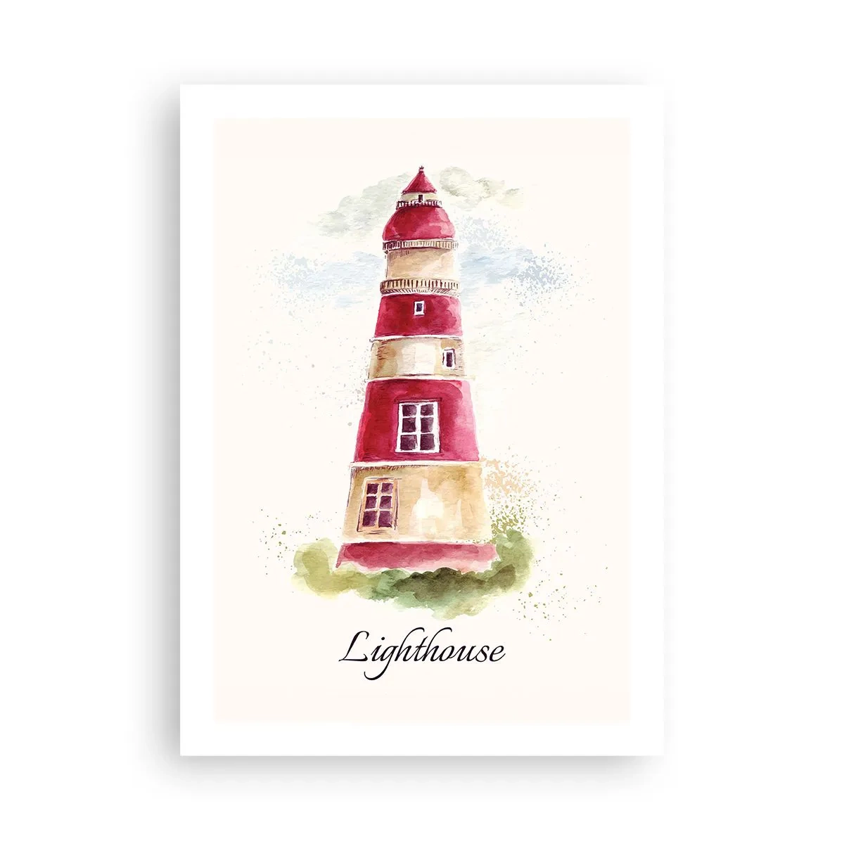 Plakat - Akwarelowa ilustracja latarni morskiej na jasnym tle - 50x70cm - Wokół zawsze pogoda - Nowoczesna dekoracja ścienna do salonu, kuchni i sypialni ARTTOR