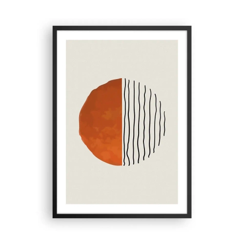 Plakat w czarnej ramie - Abstrakcyjny okrąg z pomarańczową i liniową połówką - 50x70cm - W japońskim klimacie - Nowoczesna dekoracja ścienna do salonu i sypialni ARTTOR