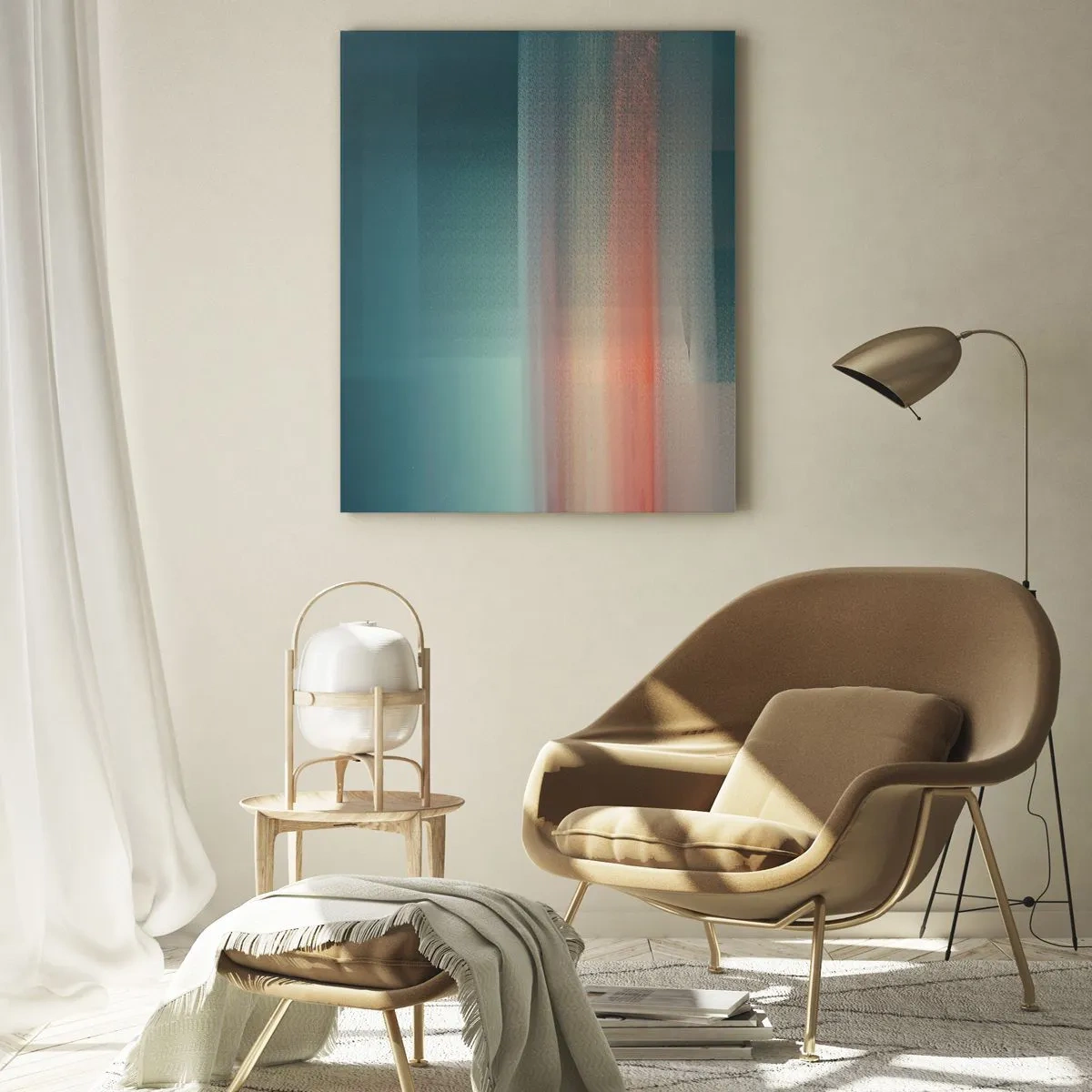 Obraz na szkle - Pastelowa abstrakcja przypominająca fale świetlne o zachodzie słońca - 50x70cm - Abstrakcja: fale światła - Nowoczesna dekoracja ścienna do salonu, kuchni i sypialni ARTTOR