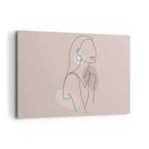Obraz na płótnie - Minimalistyczna ilustracja kobiety z konturów na beżowym tle - 100x70cm - Ikona dziewczęcości - Nowoczesna dekoracja ścienna do salonu, kuchni i sypialni ARTTOR