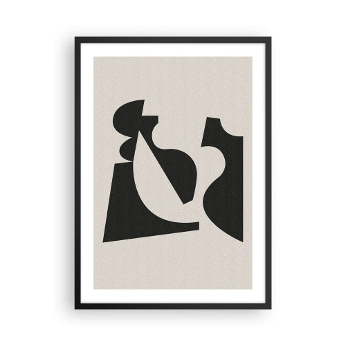 Plakat w czarnej ramie - Abstrakcyjna kompozycja geometryczna w czerni i beżu - 50x70cm - Do samodzielnego składania - Nowoczesna dekoracja ścienna do salonu i sypialni ARTTOR