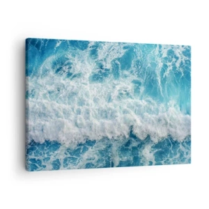 Obraz na płótnie - Dynamiczne fale oceanu w odcieniach błękitu - 70x50cm - Radośnie i w podskokach - Nowoczesna dekoracja ścienna do salonu i sypialni ARTTOR