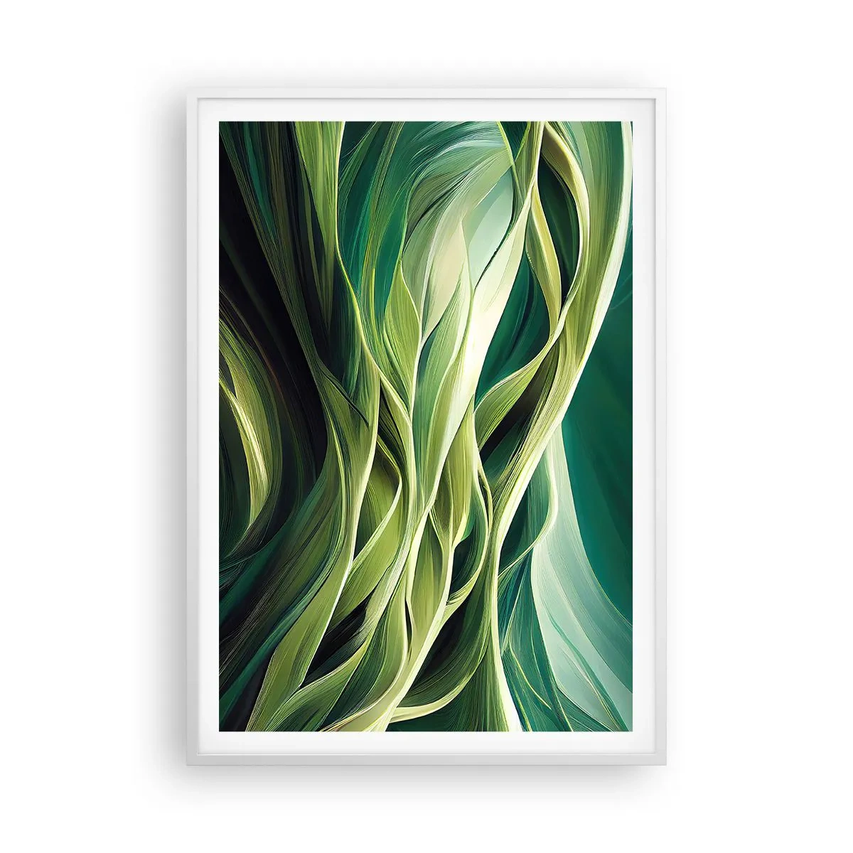 Plakat w białej ramie - Abstrakcyjna gra w zielone - 70x100 cm