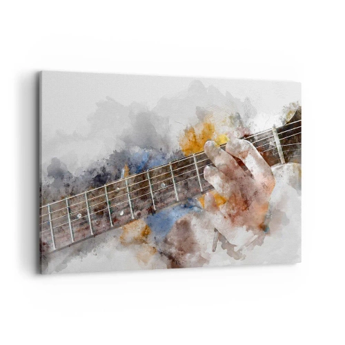 Obraz na płótnie - Abstrakcyjny obraz ręki grającej na gitarze - 120x80cm - Poezja między strunami - Nowoczesna dekoracja ścienna do salonu, kuchni i sypialni ARTTOR