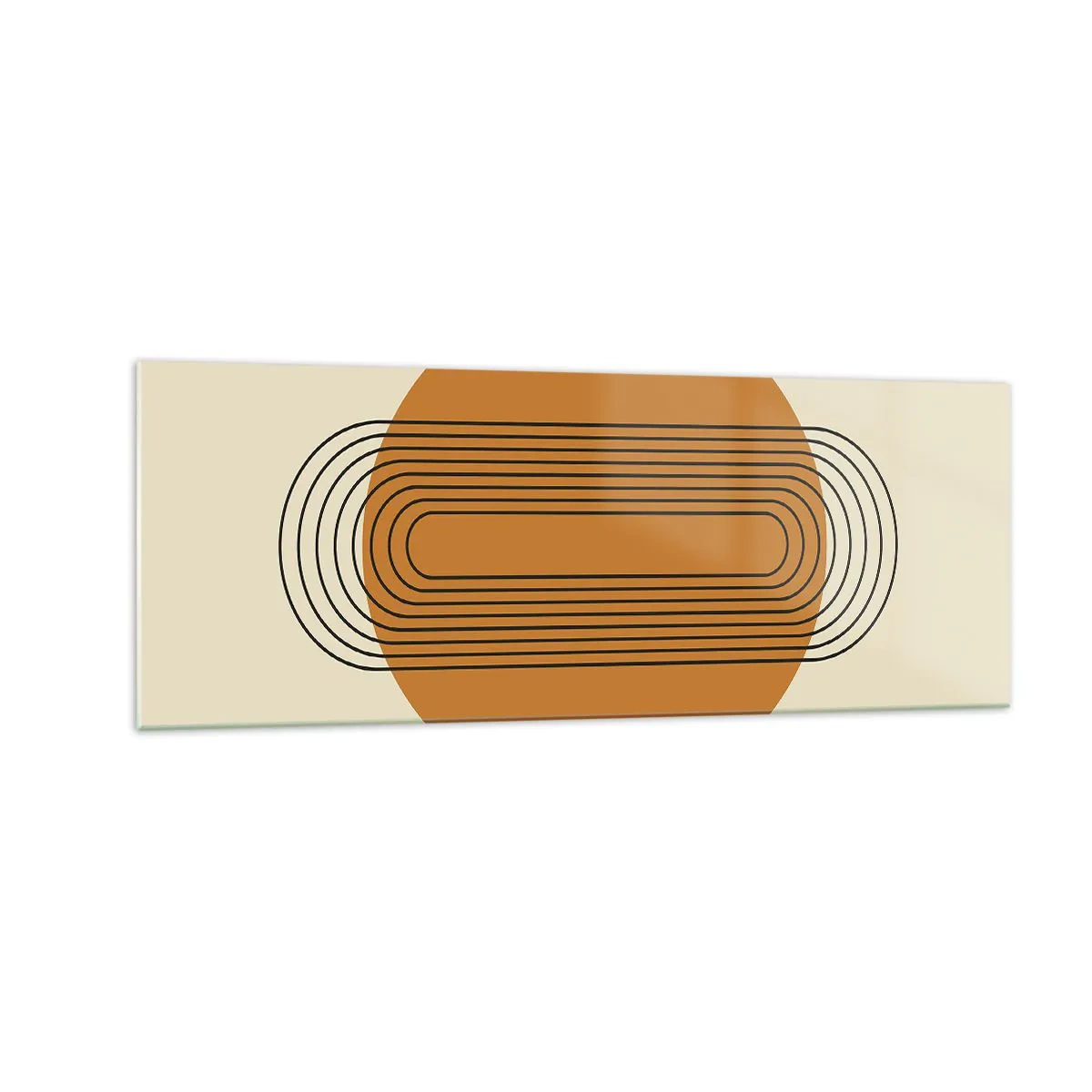 Obraz na szkle - Geometryczny wzór z pomarańczowym kołem i liniami - 140x50cm - Plan doskonały - Nowoczesna dekoracja ścienna do salonu i sypialni ARTTOR
