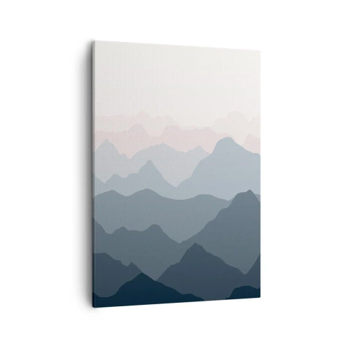 Obraz na płótnie - Minimalistyczna kompozycja warstw gór w odcieniach niebieskiego - 50x70cm - Fale gór - Nowoczesna dekoracja ścienna do salonu, kuchni i sypialni ARTTOR