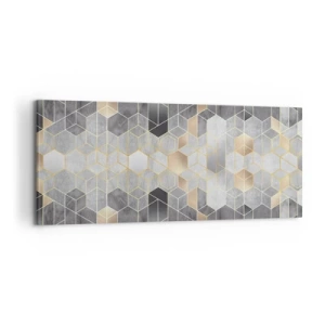 Obraz na płótnie - Geometryczny wzór w złotych odcieniach - 120x50cm - Diamentowa kompozycja - Nowoczesna dekoracja ścienna do salonu i sypialni ARTTOR