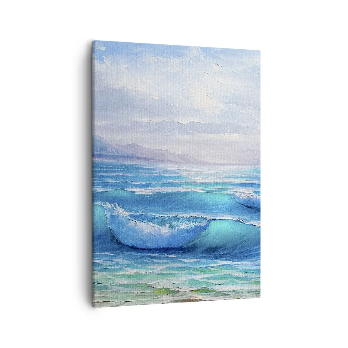 Obraz na płótnie - Spokojne fale oceanu z błękitnym niebem w tle - 50x70cm - Niesie ukojenie - Nowoczesna dekoracja ścienna do salonu, kuchni i sypialni ARTTOR