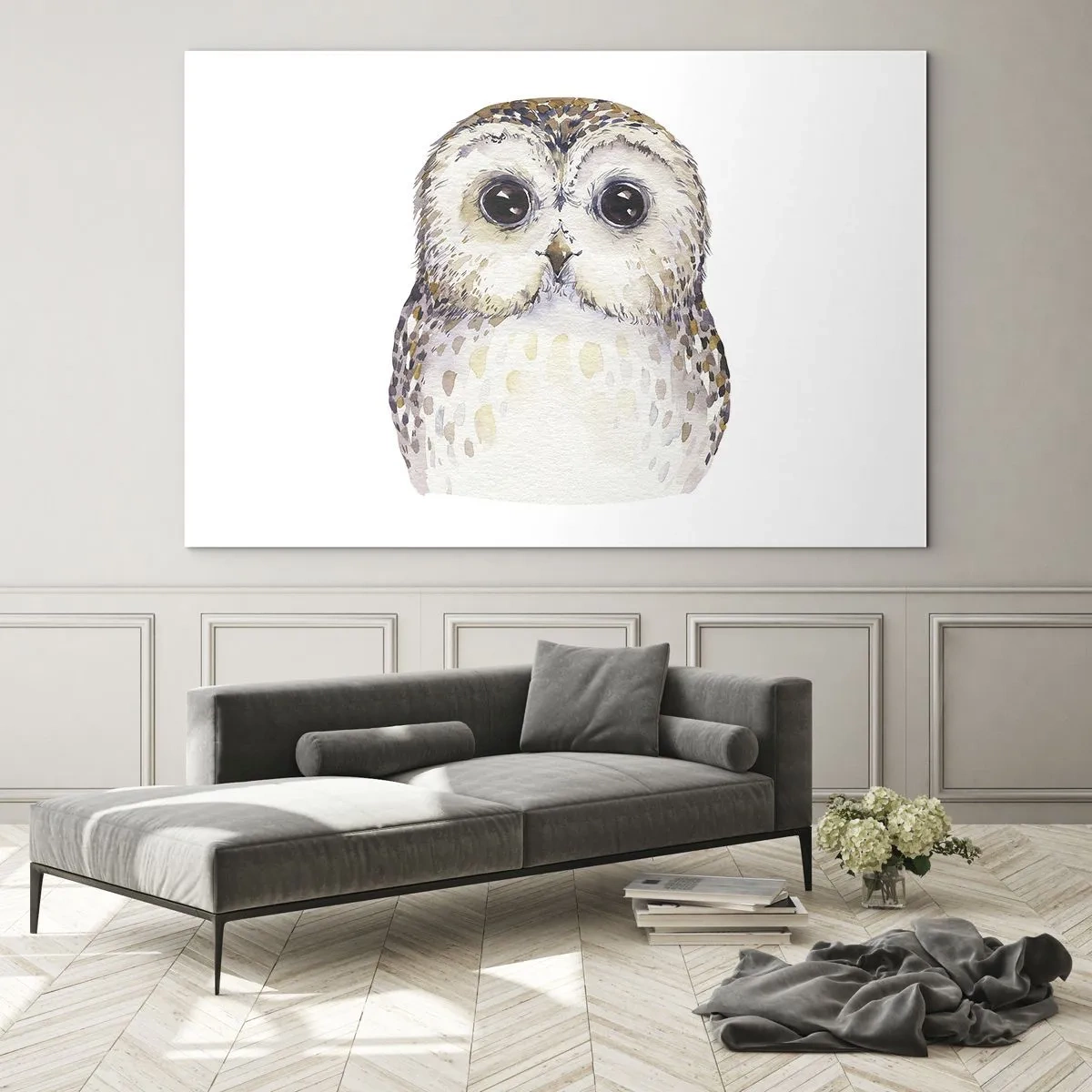 Obraz na szkle - Urocza sowa na białym tle w akwarelowym stylu - 70x50cm - Spójrz mi w oczy - Nowoczesna dekoracja ścienna do salonu i sypialni ARTTOR