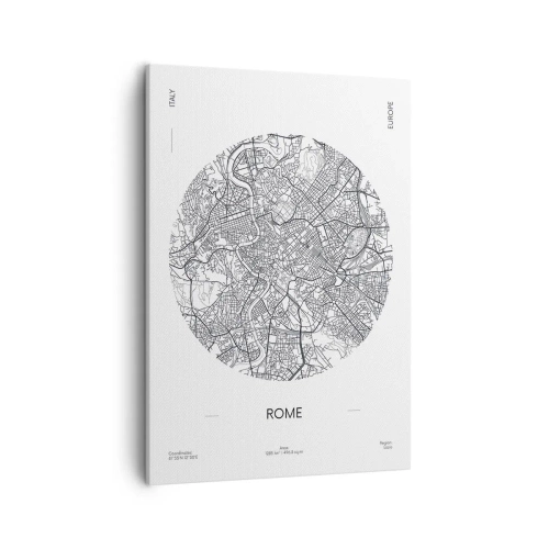 Obraz na płótnie - Minimalistyczna mapa Rzymu w czarnych liniach na białym tle - 50x70cm - Anatomia Rzymu - Nowoczesna dekoracja ścienna do salonu, kuchni i sypialni ARTTOR
