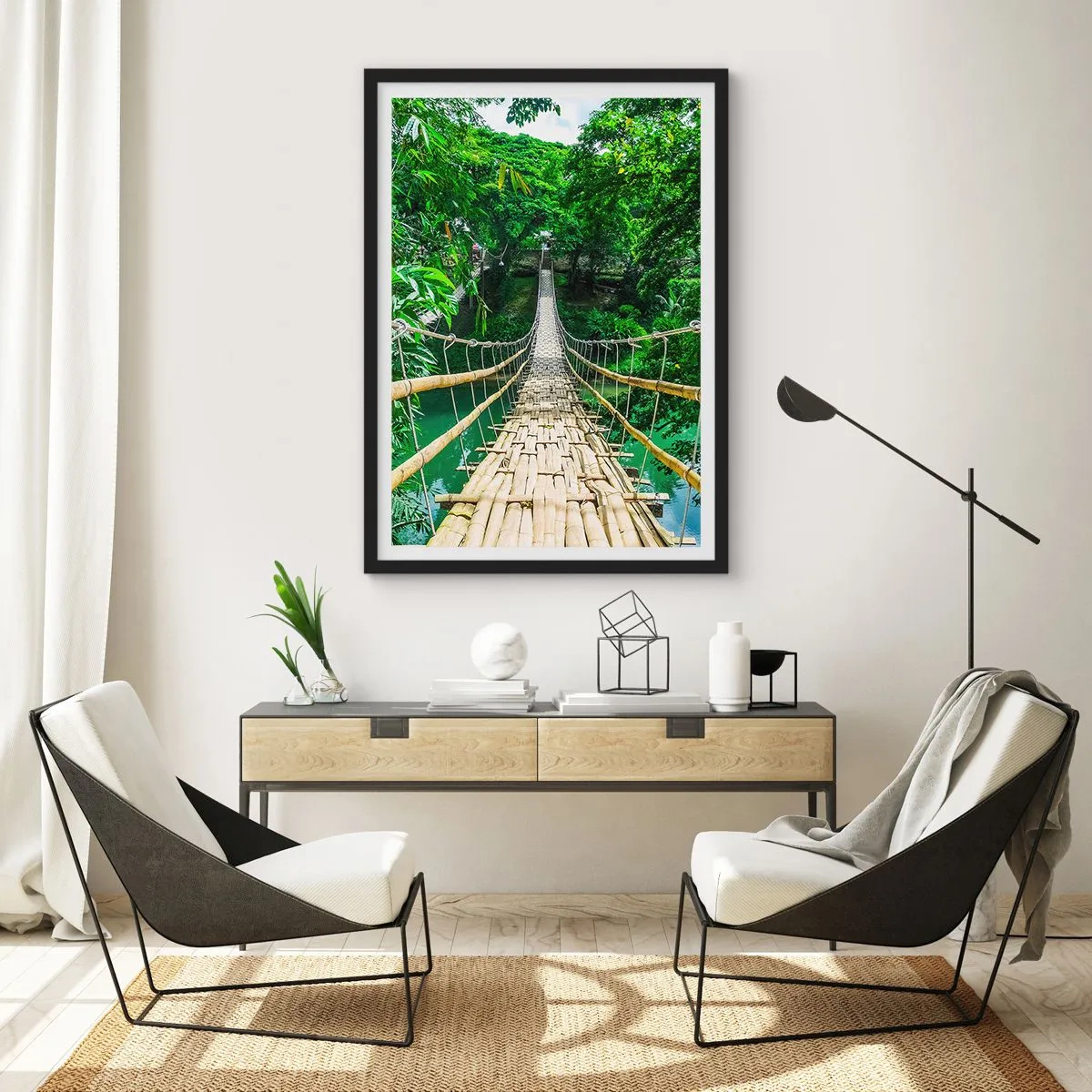 Plakat w czarnej ramie - Małpi most nad zielenią - 40x50 cm