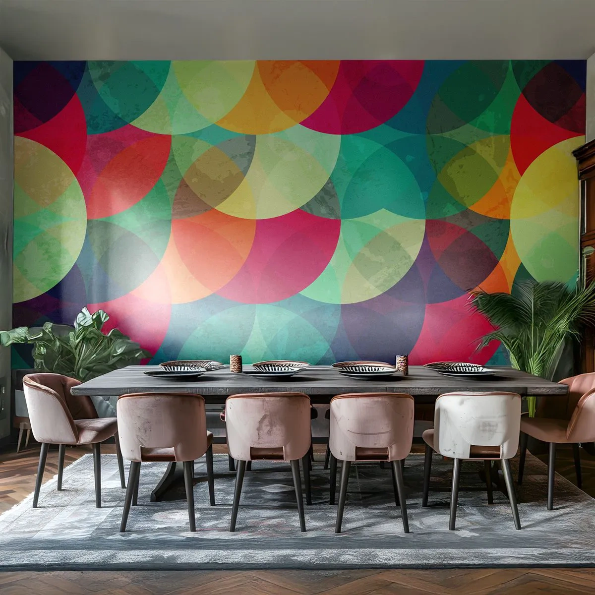 Fototapeta Premium Canvas - Wtęczowstąpienie - Abstrakcja, Sztuka, Kolorowe Okręgi - 350x256 cm