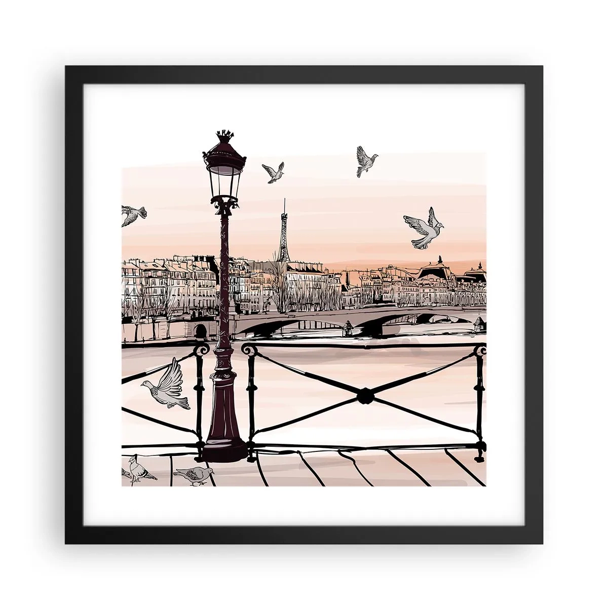 Plakat w czarnej ramie - Nad dachami Paryża - 40x40 cm