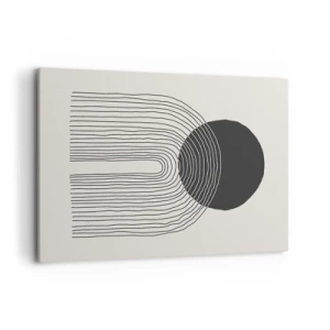 Obraz na płótnie - Abstrakcyjny wzór z liniami i czarnym kołem na jasnym tle - 100x70cm - Drżenie i pewność - Nowoczesna dekoracja ścienna do salonu, kuchni i sypialni ARTTOR