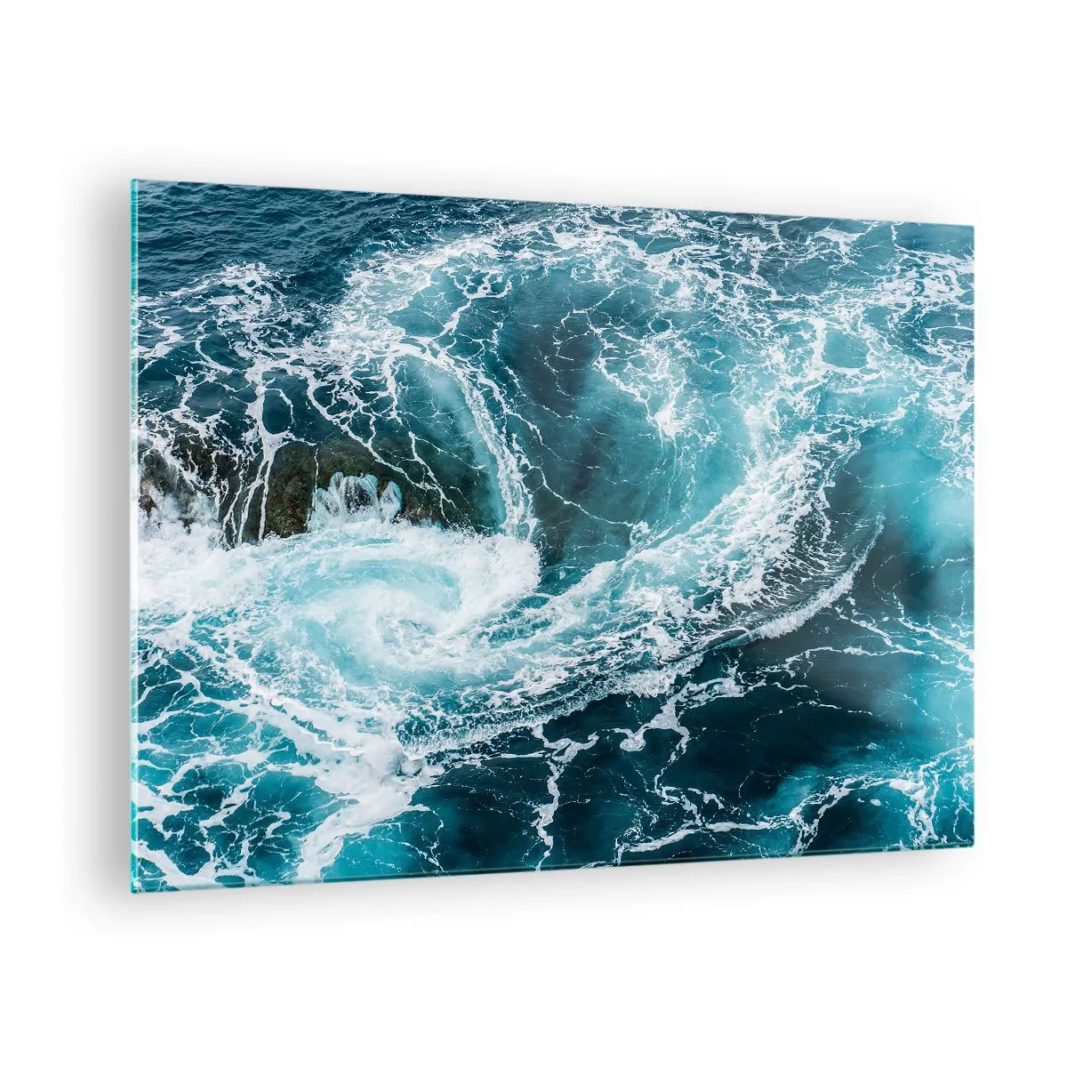 Obraz na szkle - Wir oceaniczny otoczony białymi falami na błękitnej wodzie - 70x50cm - Wrota do wnętrza Ziemi - Nowoczesna dekoracja ścienna do salonu i sypialni ARTTOR