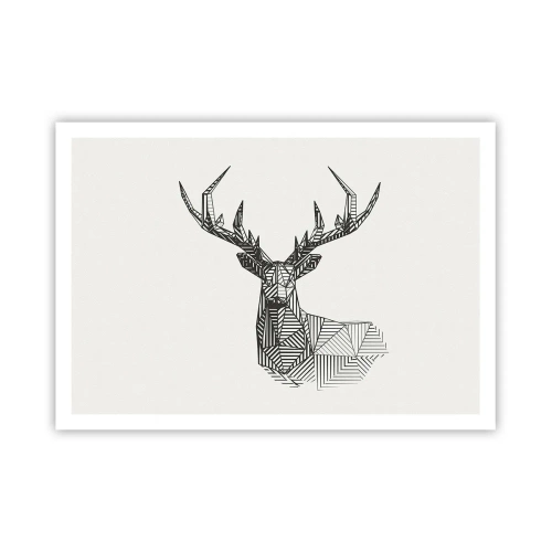 Plakat - Geometryczny wizerunek jelenia w minimalistycznym czarno-białym stylu - 100x70cm - Jeleń w kubistycznym stylu - Nowoczesna dekoracja ścienna do salonu i sypialni ARTTOR