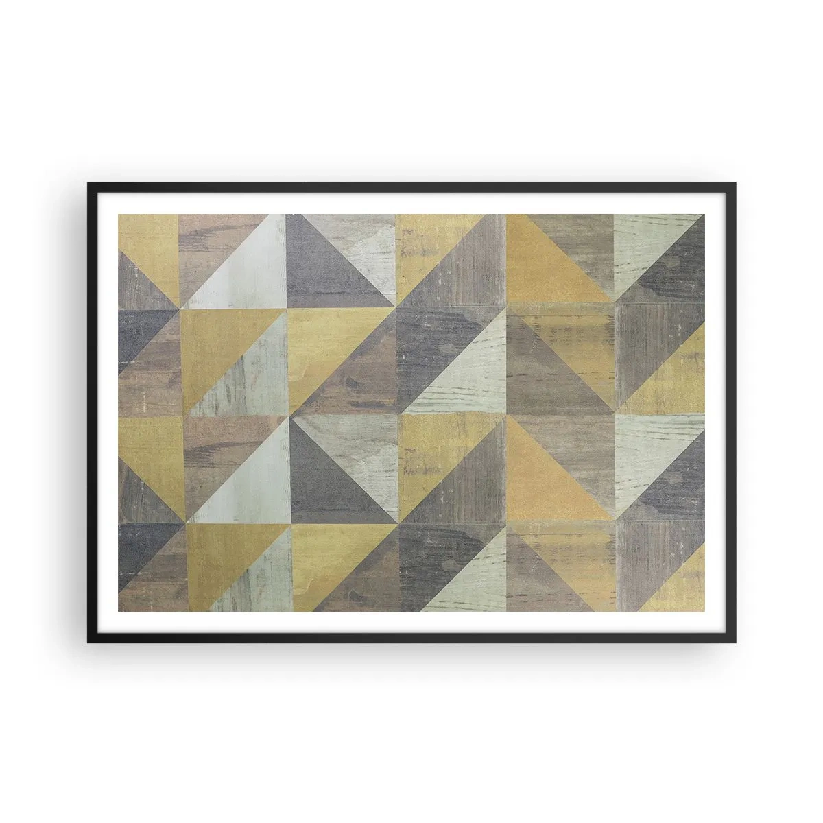 Plakat w czarnej ramie - Geometryczna kompozycja trójkątów w odcieniach ziemi - 100x70cm - Pod kątem trójkąta - Nowoczesna dekoracja ścienna do salonu i sypialni ARTTOR
