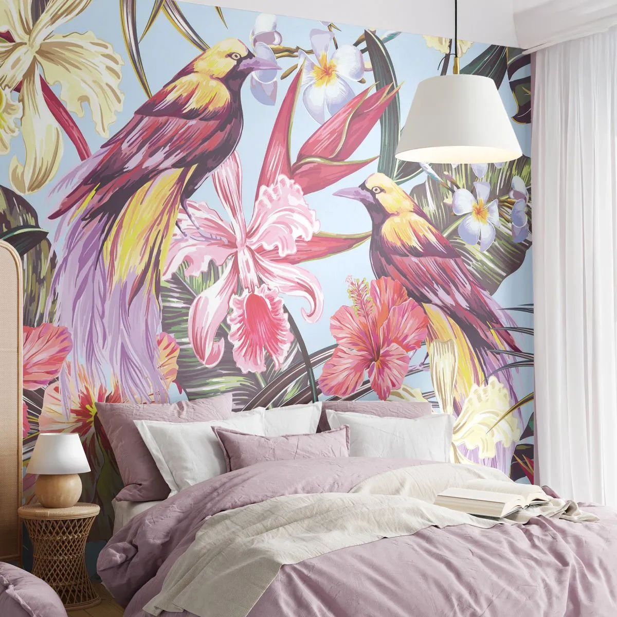 Fototapeta Samoprzylepna Deluxe Sticker - Płatki i piórka - Ptak , Kwiaty, Ogród - 150x105 cm