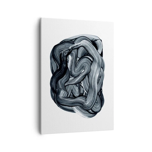 Obraz na płótnie - Abstrakcyjna kompozycja splątanych, ciemnych pociągnięć pędzla na jasnym tle - 50x70cm - To nie takie proste - Nowoczesna dekoracja ścienna do salonu, kuchni i sypialni ARTTOR