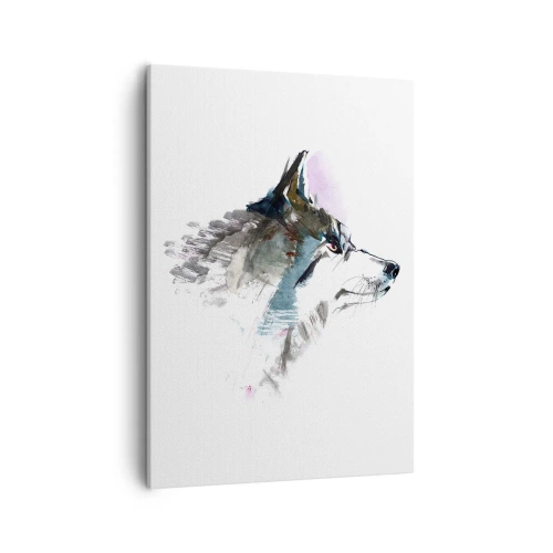 Obraz na płótnie - Akwarelowy profil wilka - 50x70cm - O wilku mowa - Nowoczesna dekoracja ścienna do salonu, kuchni i sypialni ARTTOR