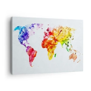 Obraz na płótnie - Kolorowa mapa świata w stylu akwarelowym - 70x50cm - Wszystkie barwy świata - Nowoczesna dekoracja ścienna do salonu i sypialni ARTTOR