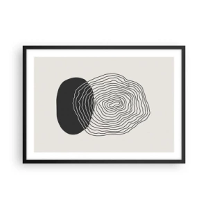 Plakat w czarnej ramie - Abstrakcyjny wzór z liniami i kształtami w czerni i bieli - 70x50cm - Trwanie i drganie - Nowoczesna dekoracja ścienna do salonu i sypialni ARTTOR