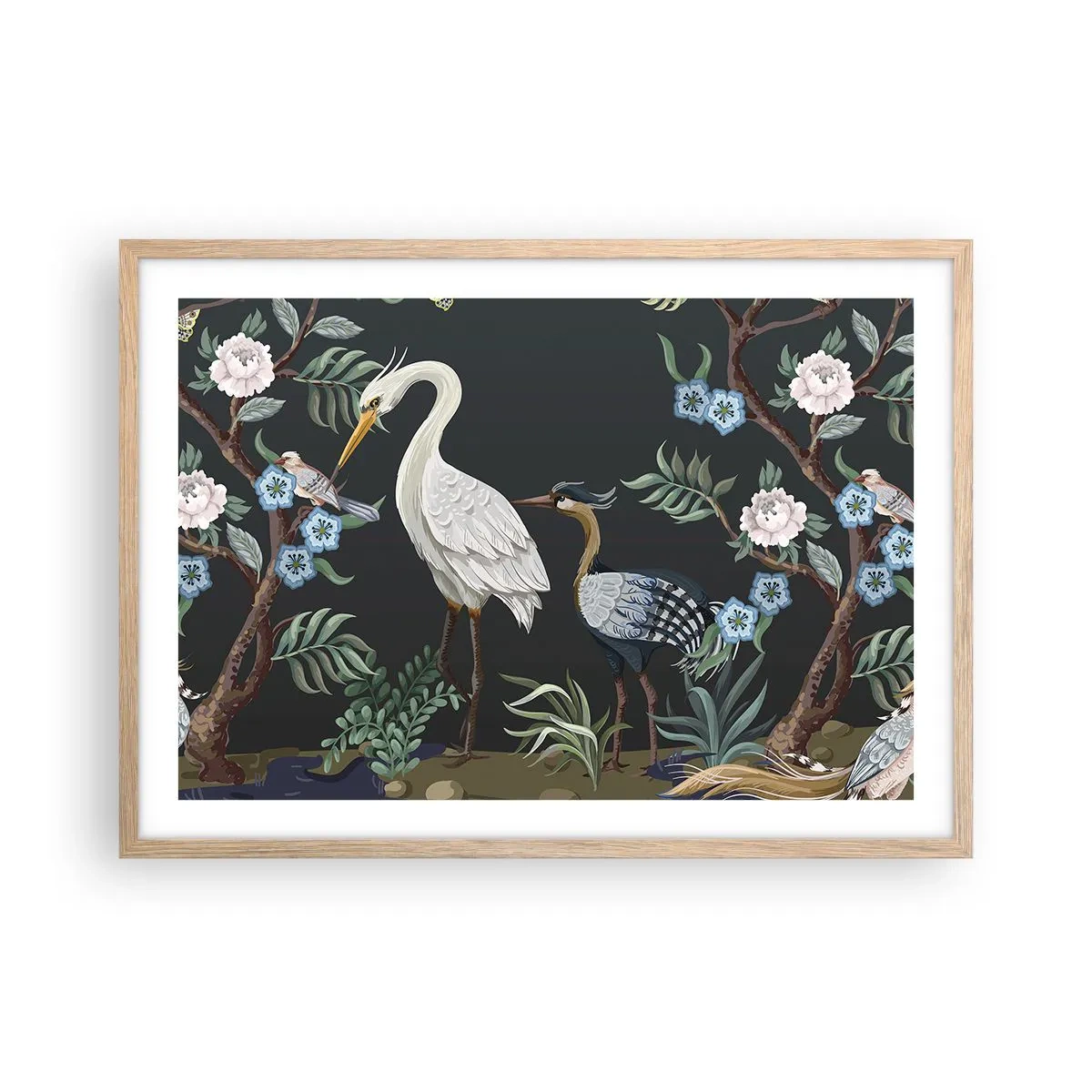 Plakat w ramie jasny dąb - Ptasia parada - 70x50 cm