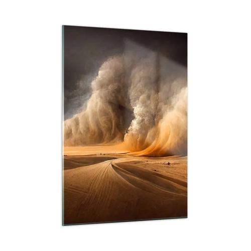 Obraz na szkle - Burza piaskowa nad pustynią w dramatycznym świetle - 50x70cm - Gniew pustyni - Nowoczesna dekoracja ścienna do salonu, kuchni i sypialni ARTTOR