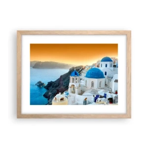 Plakat w ramie jasny dąb - Santorini - przytulone do skał - 40x30 cm