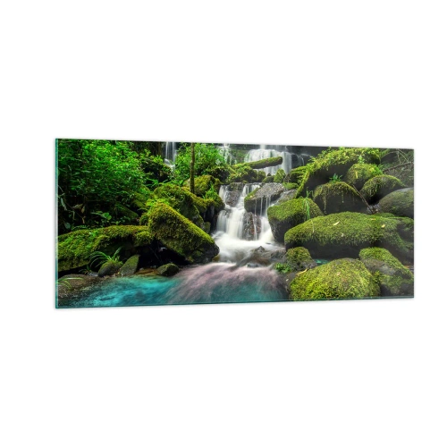 Obraz na szkle - Turkus, szafiry i płynne srebro - 100x40 cm