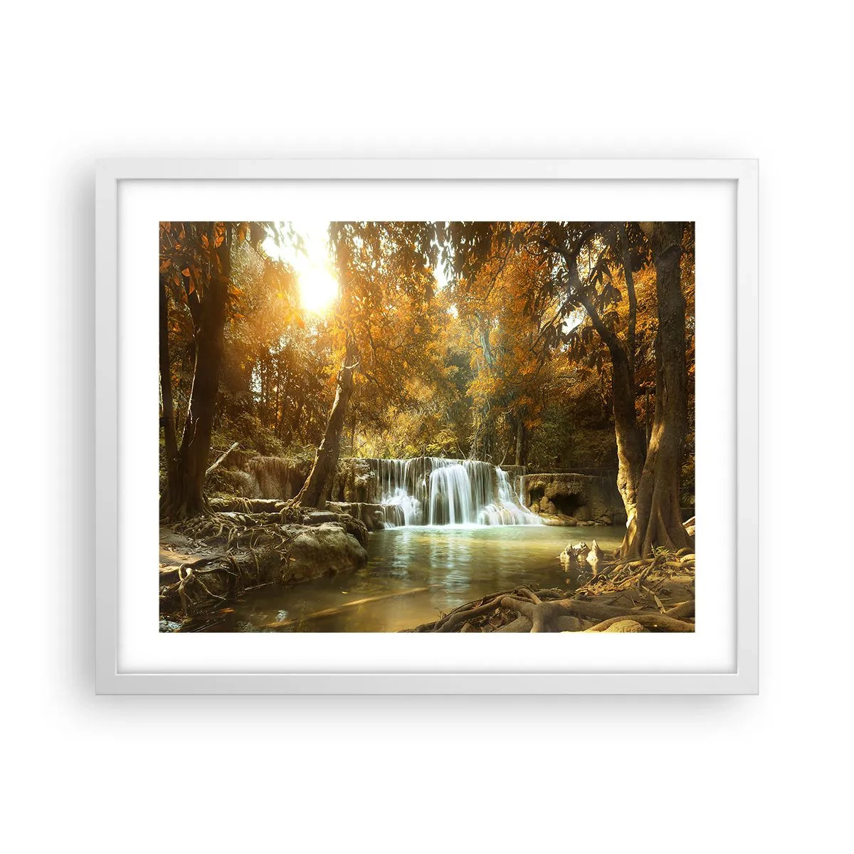 Plakat w białej ramie - Parkowa kaskada - 50x40 cm
