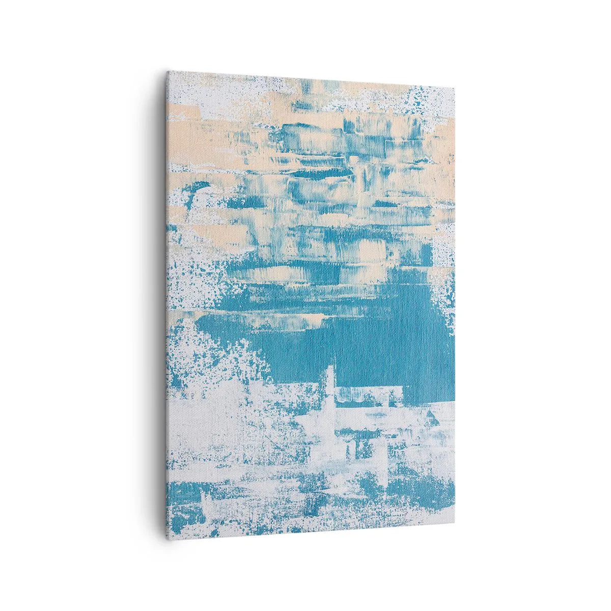 Obraz na płótnie - Abstrakcyjna kompozycja w odcieniach błękitu i bieli - 70x100cm - Przez lodowy sopel - Nowoczesna dekoracja ścienna do salonu i sypialni ARTTOR