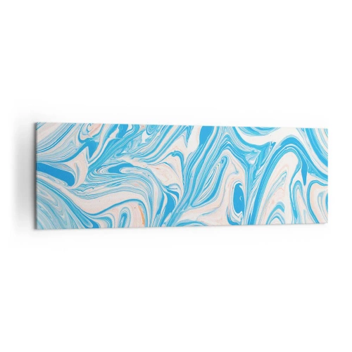 Obraz na płótnie - Abstrakcyjne niebieskie i białe wiry w stylu marmuru - 160x50cm - Rozlewisko w turkusie - Nowoczesna dekoracja ścienna do salonu i sypialni ARTTOR