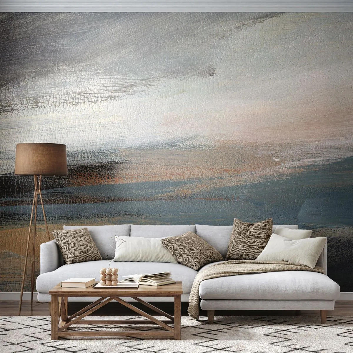 Fototapeta Premium Sand - Malarska abstrakcja przypominająca pejzaż w chłodnych barwach - 100x70cm - Abstrakcja: pejzaż północny - Nowoczesna dekoracja ścienna do salonu, kuchni i sypialni ARTTOR