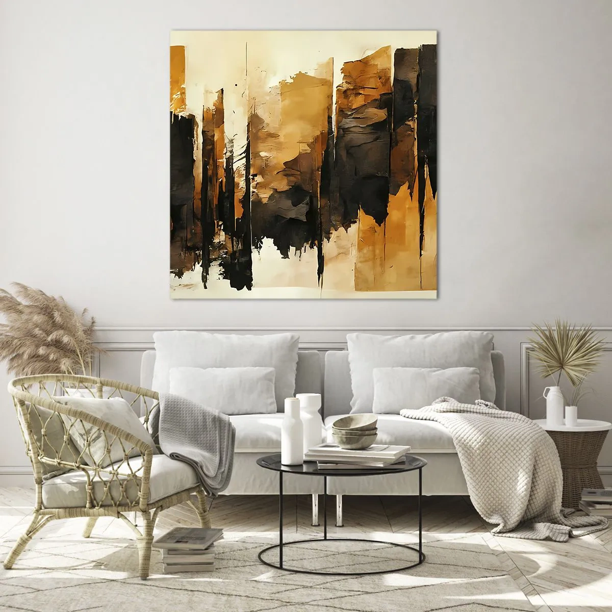 Obraz na szkle - Harmonia czerni i złota - 50x50 cm