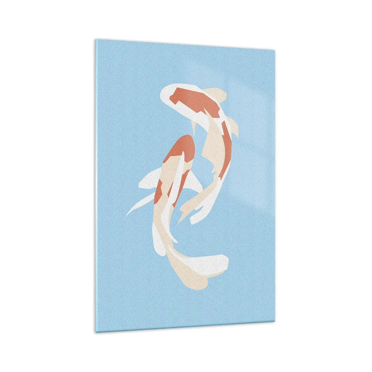Obraz na szkle - Minimalistyczna ilustracja dwóch ryb koi na błękitnym tle - 70x100cm - Pływanie synchroniczne spontaniczne - Nowoczesna dekoracja ścienna do salonu i sypialni ARTTOR