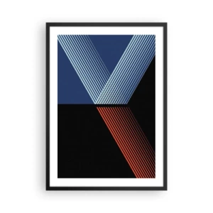 Plakat w czarnej ramie - Abstrakcyjna kompozycja linii w kolorze niebieskim, czarnym i czerwonym - 50x70cm - Prosta historia - Nowoczesna dekoracja ścienna do salonu i sypialni ARTTOR