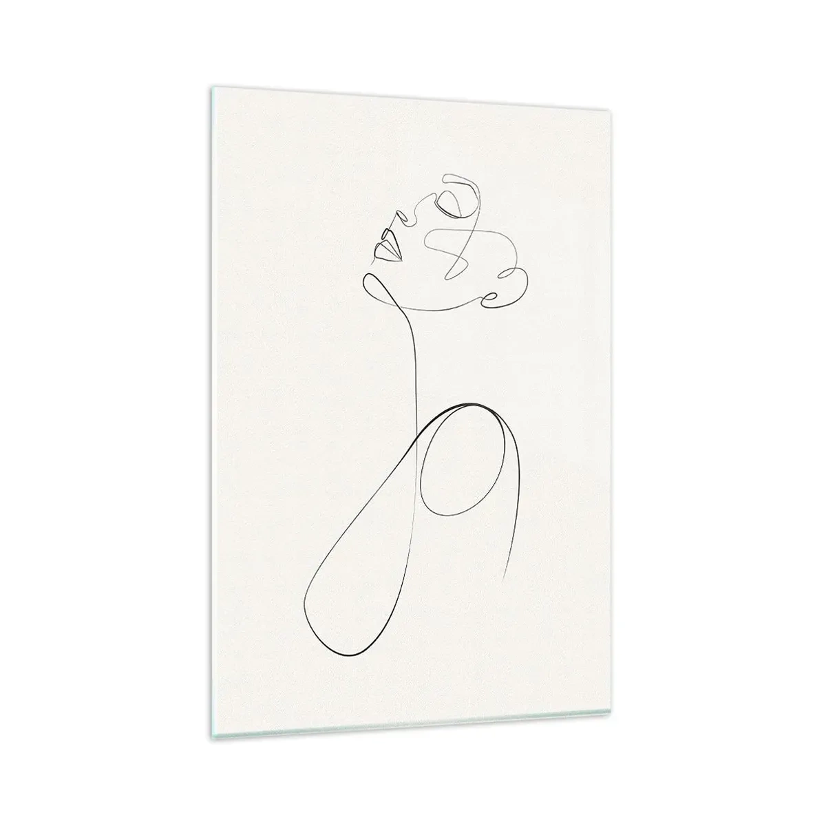 Obraz na szkle - Minimalistyczny szkic twarzy w stylu line art na białym tle - 80x120cm - Zapętlona w marzeniach - Nowoczesna dekoracja ścienna do salonu i sypialni ARTTOR