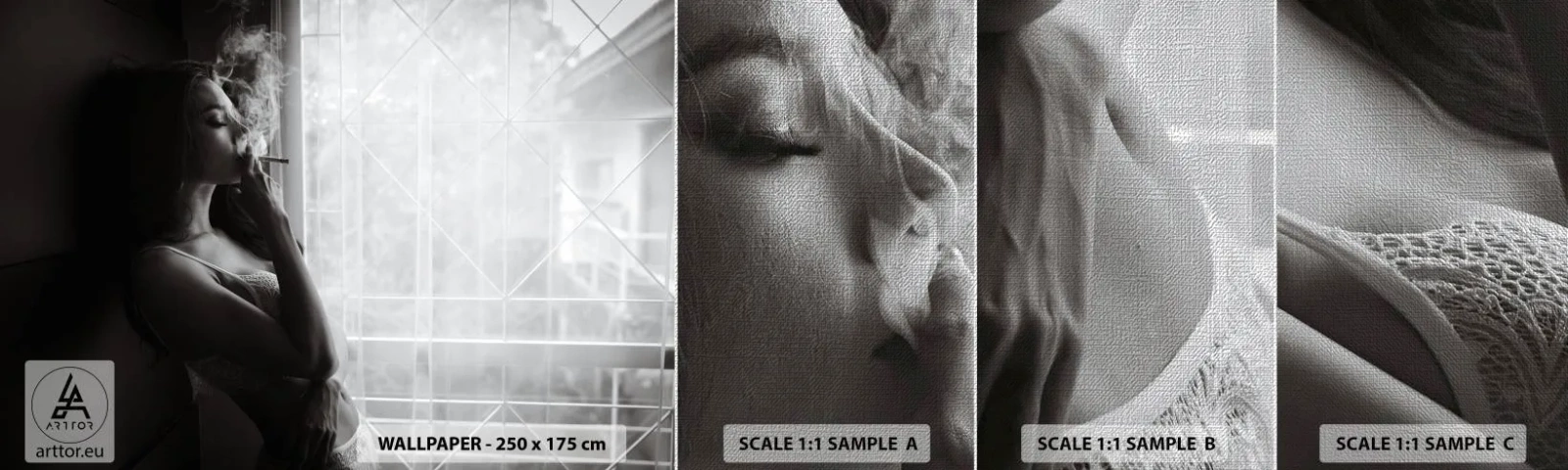 Fototapeta Próbka Premium Canvas - Zmysłowa chwila - Kobieta, Papieros, Sypialnia - 100x30 cm