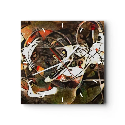 Zegar ścienny - Ekspresyjna abstrakcja w ciemnej tonacji z dynamicznymi liniami - 30x30cm - Słyszysz ruch? - Nowoczesna dekoracja ścienna do salonu i sypialni ARTTOR