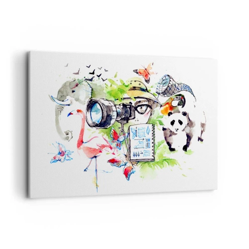 Obraz na płótnie - Kolorowa grafika z motywem przyrody i safari - 100x70cm - W obiektywie podróżnika - Nowoczesna dekoracja ścienna do salonu, kuchni i sypialni ARTTOR