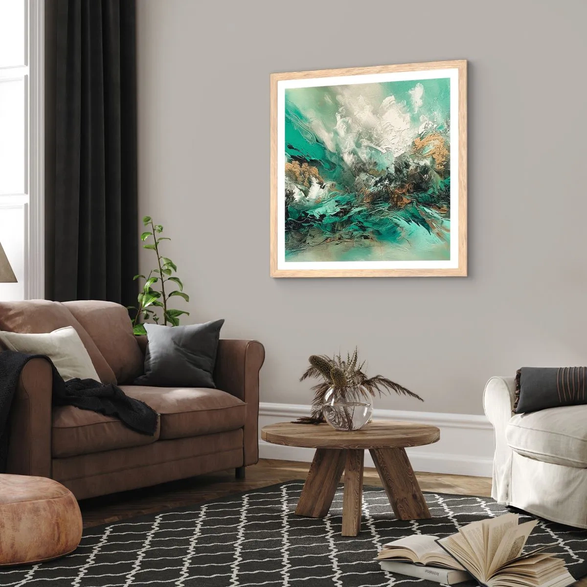 Plakat w ramie jasny dąb - Szmaragdowo-czarna kipiel - 60x60 cm