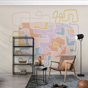 Fototapeta Standard Eco - Kolorowa siatka nieregularnych linii i kształtów na jasnym tle - 100x70cm - Labirynt – radosna przygoda - Nowoczesna dekoracja ścienna do salonu i sypialni ARTTOR