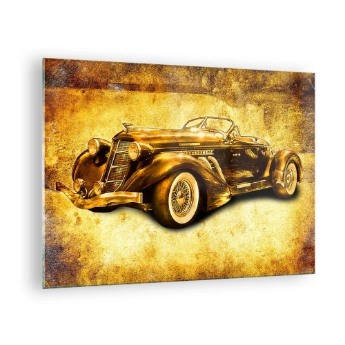Obraz na szkle - Zabytkowy samochód kabriolet na tle w stylu vintage - 70x50cm - Elita elit - Nowoczesna dekoracja ścienna do salonu i sypialni ARTTOR