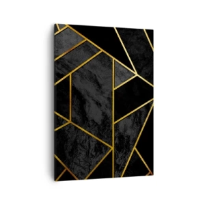 Obraz na płótnie - Geometria złotych linii na czarnym tle o fakturze marmuru - 50x70cm - Mrok i blask - Nowoczesna dekoracja ścienna do salonu, kuchni i sypialni ARTTOR