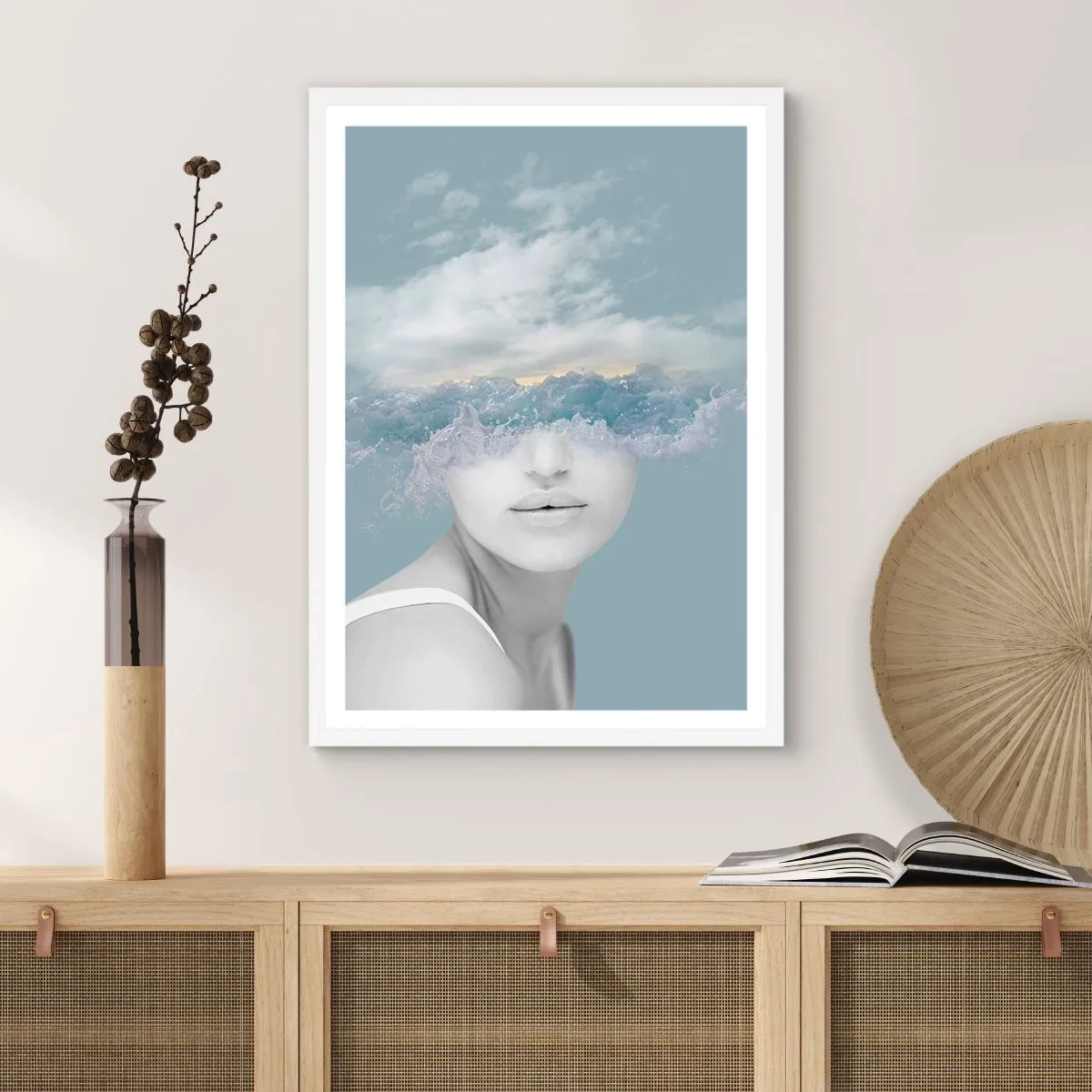 Plakat w białej ramie - Z głową w chmurach - 40x50 cm